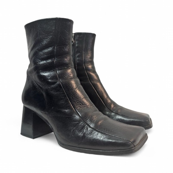 L’ INTERVALLE BLACK SQUARE TOE BLOCK HEEL BOOTS WOMAN MADE IN SPAIN SIZE 39 - Picture 7 of 11